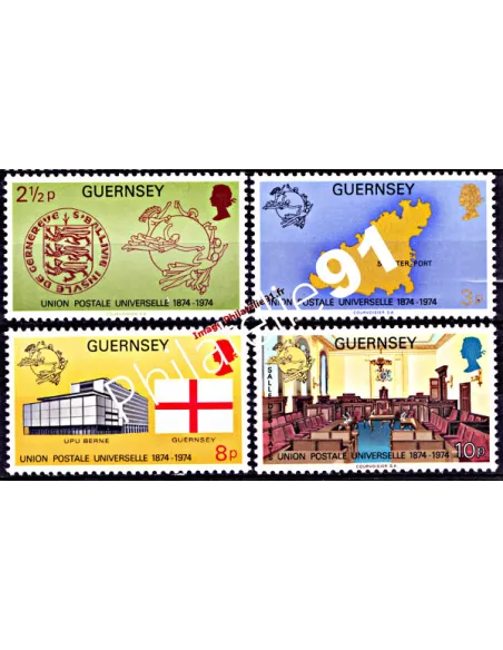 Timbres de GUERNESEY n°101 à 104, 100 ans de l'U.P.U, timbres d'Europe