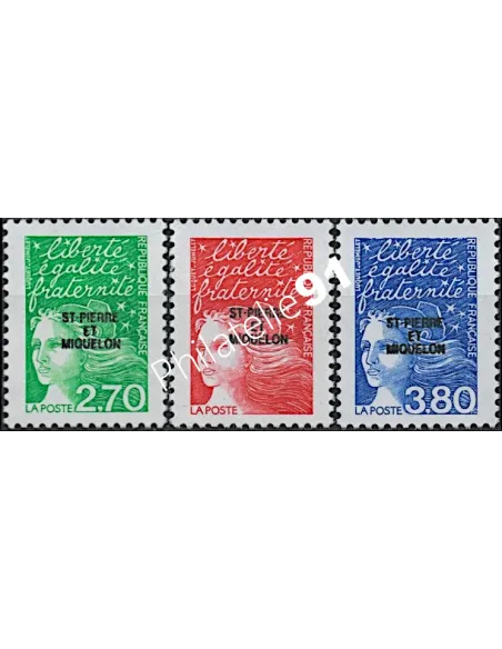 Timbres de Saint Pierre et Miquelon n° 650 à 652, Marianne surchargées