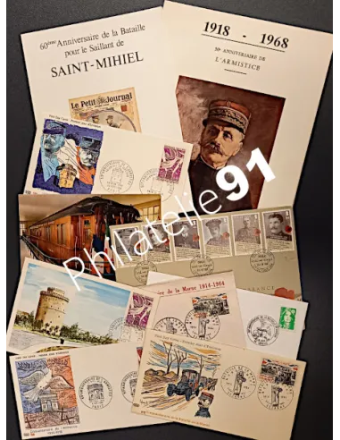 TOUS PAYS - Lot 11 documents - 1ere guerre mondiale, Timbres Monde