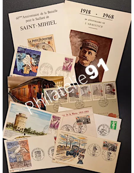 TOUS PAYS - Lot 11 documents - 1ere guerre mondiale, Timbres Monde