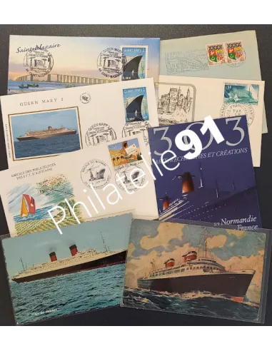 TOUS PAYS - Lot 8 documents - Paquebot, Timbres Monde