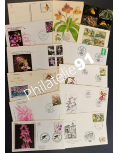 TOUS PAYS - Lot 12 documents différents - Orchidées, Timbres Monde