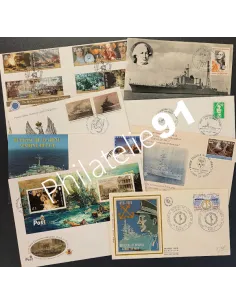 TOUS PAYS - Lot 8 documents - Marine de Guerre, Timbres Monde