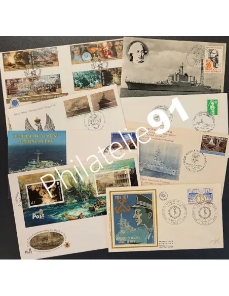 TOUS PAYS - Lot 8 documents - Marine de Guerre, Timbres Monde