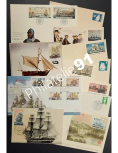 TOUS PAYS - Lot 12 documents - Bateaux, Timbres Monde