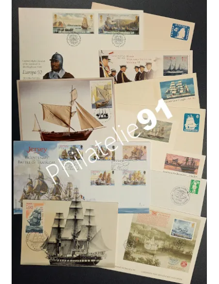 TOUS PAYS - Lot 12 documents - Bateaux, Timbres Monde