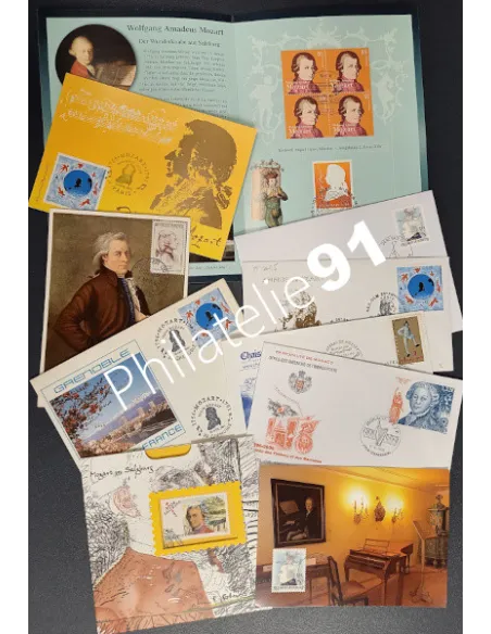 TOUS PAYS - Lot 10 documents - Mozart, Timbres Monde