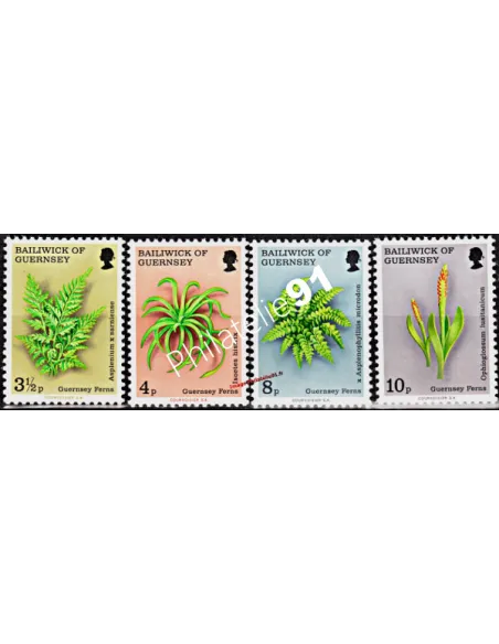 Timbres de GUERNESEY n° 109 à 112, FLORE, Fougères, timbres d'Europe