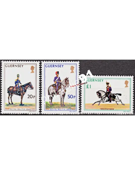 Timbres de GUERNESEY n°113 à 115, CHEVAUX, cavalerie, timbres d'Europe