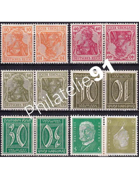 Allemagne, Weimar, Lot de 6 paires tete-beche, timbres Europe