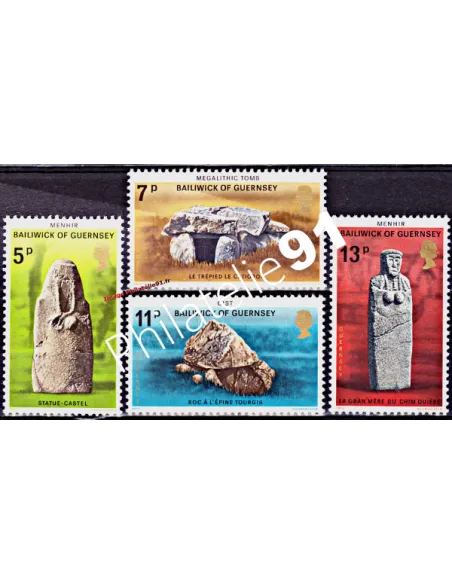 Timbres de GUERNESEY n° 144 à 147, Monuments préhistoriques, Europe