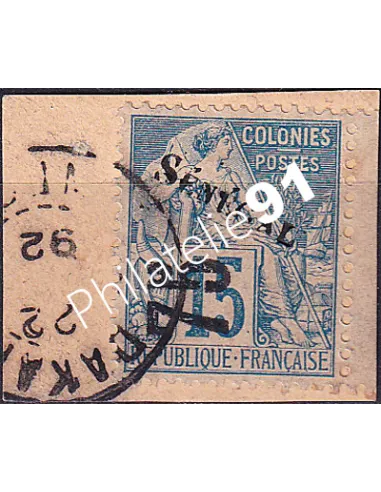 Sénégal ,n° 6 oblitéré, sur fragment signé, timbres Colonies