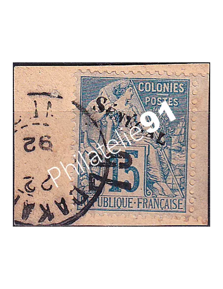 Sénégal ,n° 6 oblitéré, sur fragment signé, timbres Colonies