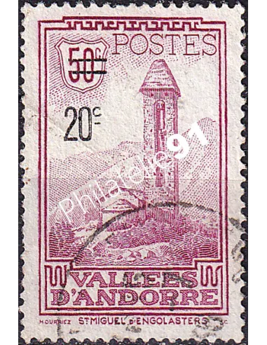 Timbre n° 46 oblitéré, collection timbres Andorre Français