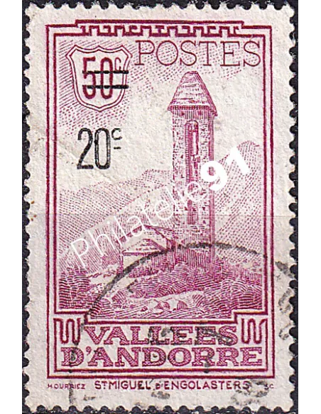 Timbre n° 46 oblitéré, collection timbres Andorre Français