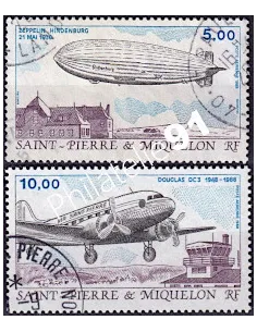 timbres de ST PIERRE ET MIQUELON PA n° 66-67, avion,collection Dom-Tom