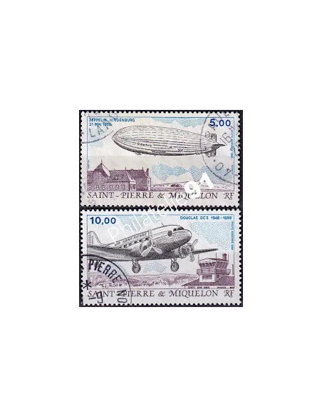 timbres de ST PIERRE ET MIQUELON PA n° 66-67, avion,collection Dom-Tom