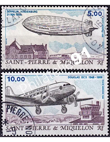 timbres de ST PIERRE ET MIQUELON PA n° 66-67, avion,collection Dom-Tom