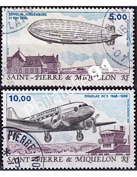 timbres de ST PIERRE ET MIQUELON PA n° 66-67, avion,collection Dom-Tom