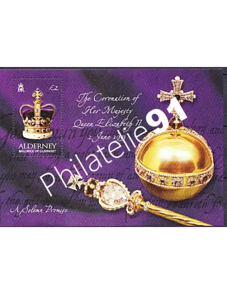 Bloc de timbres d'ALDERNEY n° 13 - Cinquantenaire du Couronnement de S.M. la Reine Elizabeth II.