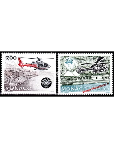 Timbre de MONACO n° 1951 - 1952 - Aviation Civile Internationale - Hélicoptères