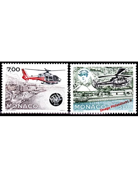 Timbre de MONACO n° 1951 - 1952 - Aviation Civile Internationale - Hélicoptères