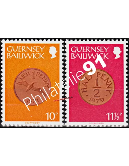 timbres de GUERNESEY n°  194 à 195, Monnaie, timbres d'Europe