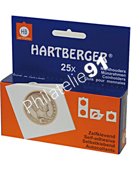 Matériel numismatique -25 Étuis individuels autocollants pour monnaies  - Hartberger -  pour pièces jusqu'à 39,5 mm