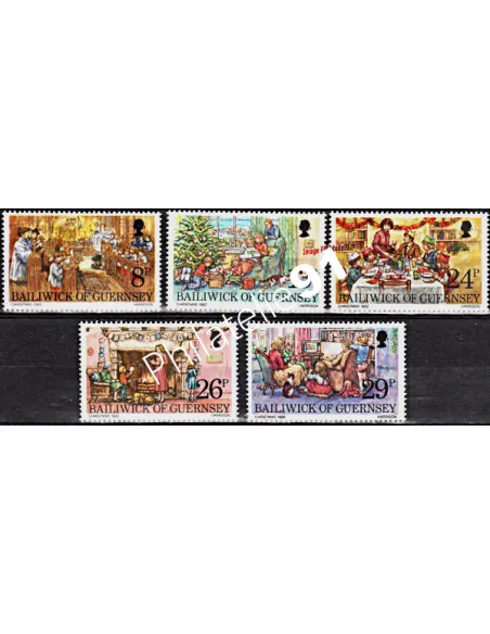 Timbres de GUERNESEY n° 257 à 261 - Noël - Collection timbres Europe