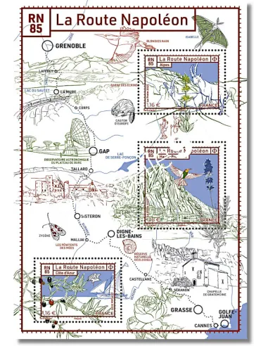 Feuille 5701, La route Napoléon ou RN 85, timbres de France