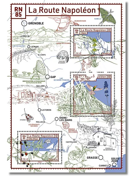 Feuille 5701, La route Napoléon ou RN 85, timbres de France