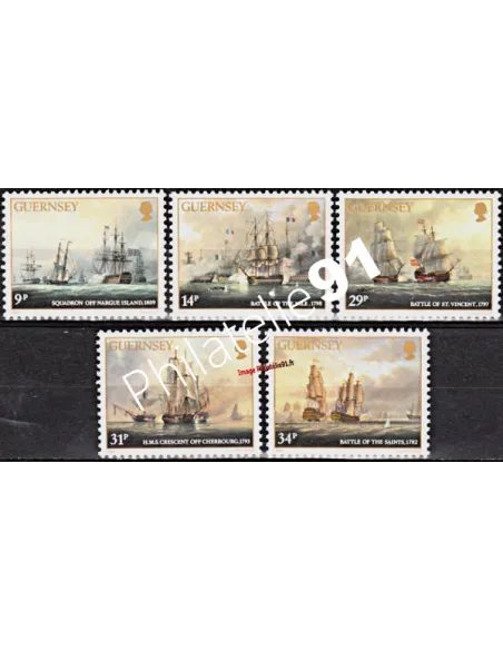Timbres de Guernesey n° 354 à 358, bateaux, timbres d'Europe
