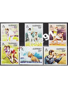 Timbres de GUERNESEY n° 363 à 368, sports, timbres d'Europe