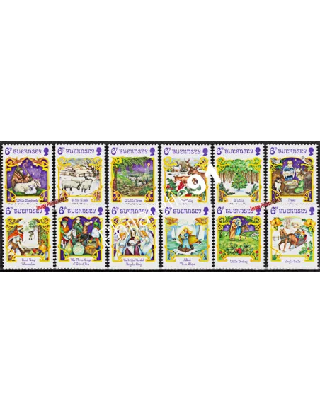 Timbres de Guernesey n° 375 à 386, Noël, timbres d'Europe